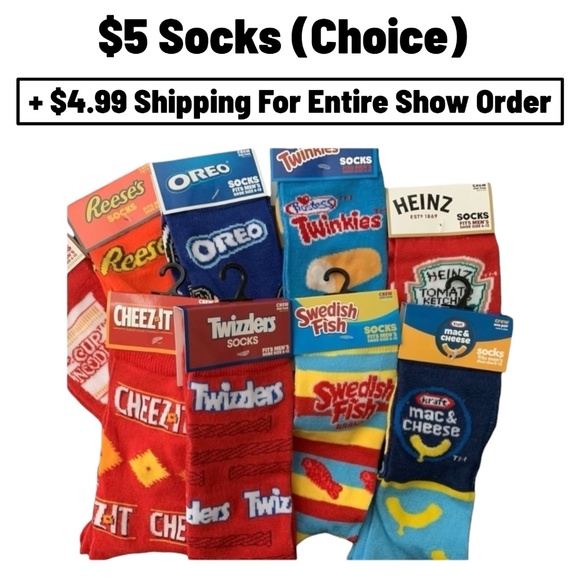 Other - LIVE SHOW: $5 Socks (Choice) + $4.99 Shipping for Entire Show Order